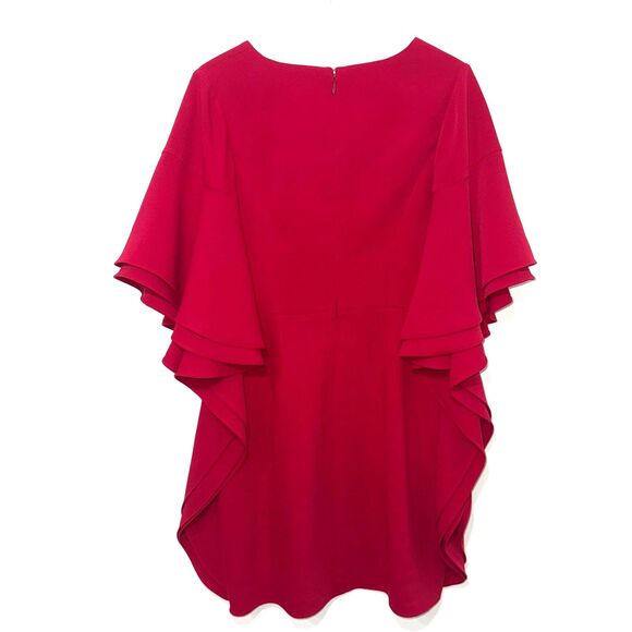 Halston Heritage V Neck Draped Sleeve Dress - Crimson 6 - Picture 4 of 9